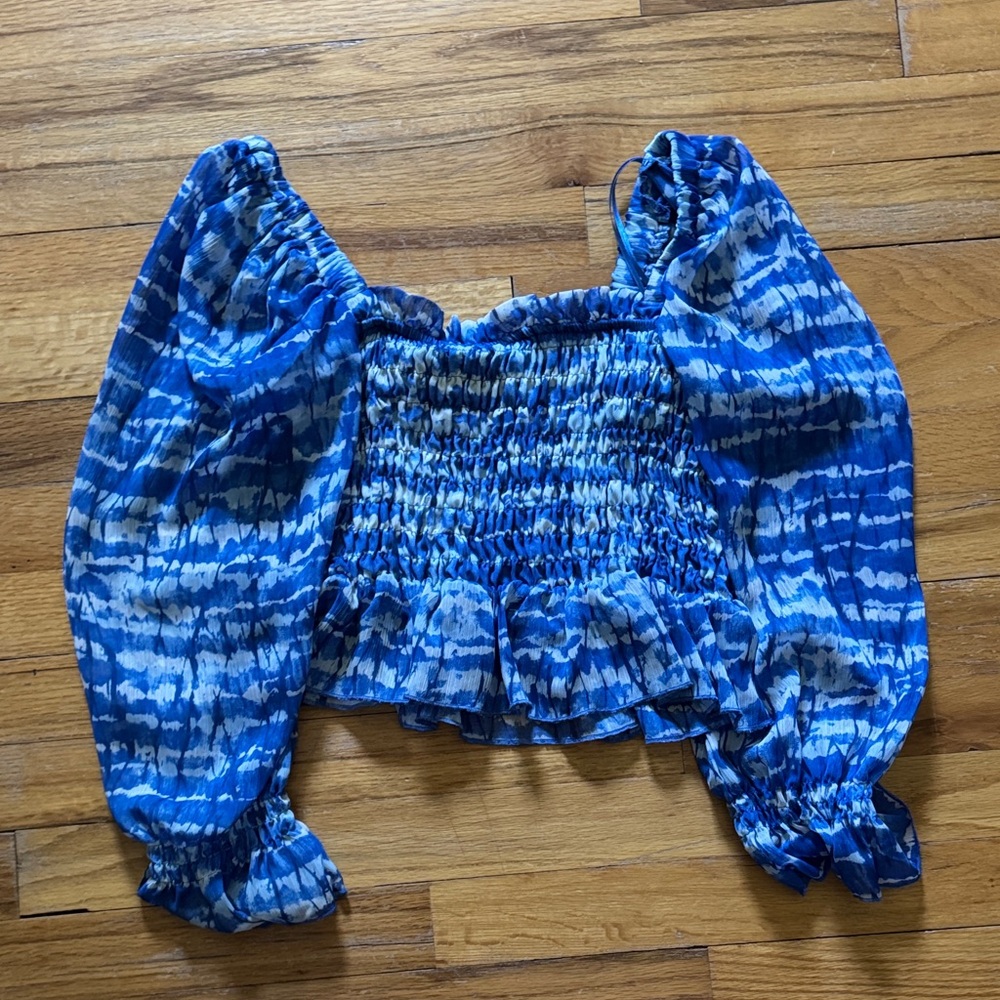 Zara blue tie dye smocked long sleeve